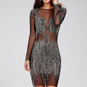 Jovani crystal embellished sequins nude and black dress